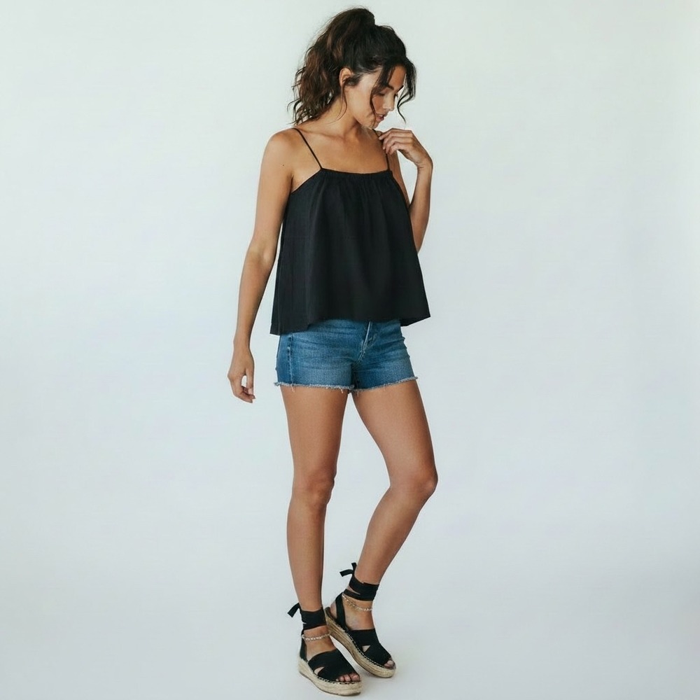 Treasure & Bond Black Linen Blend Babydoll‎ Camisole Spaghetti Strap Top Small